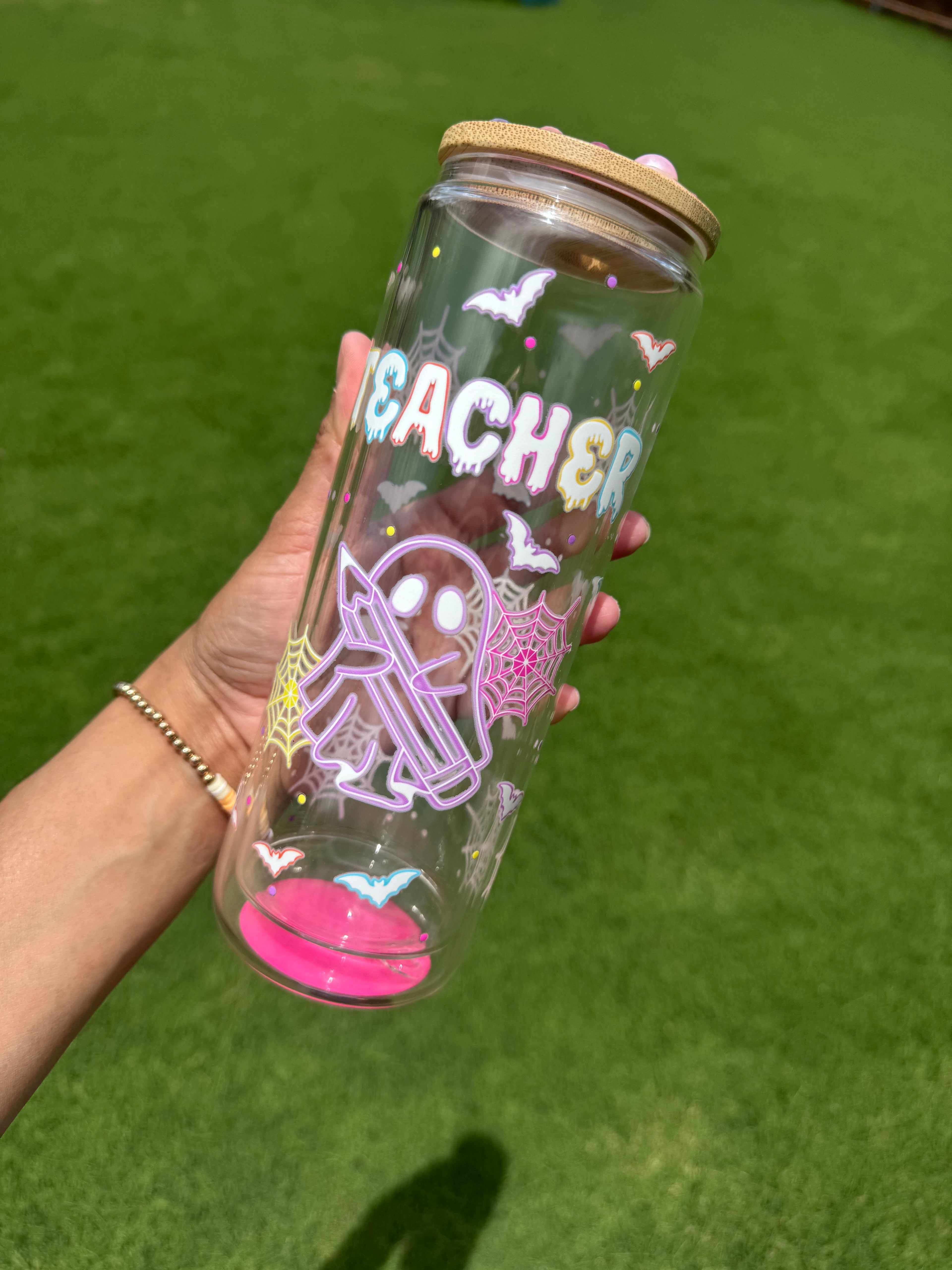 Teacher Halloween Ghost 20oz glass cup