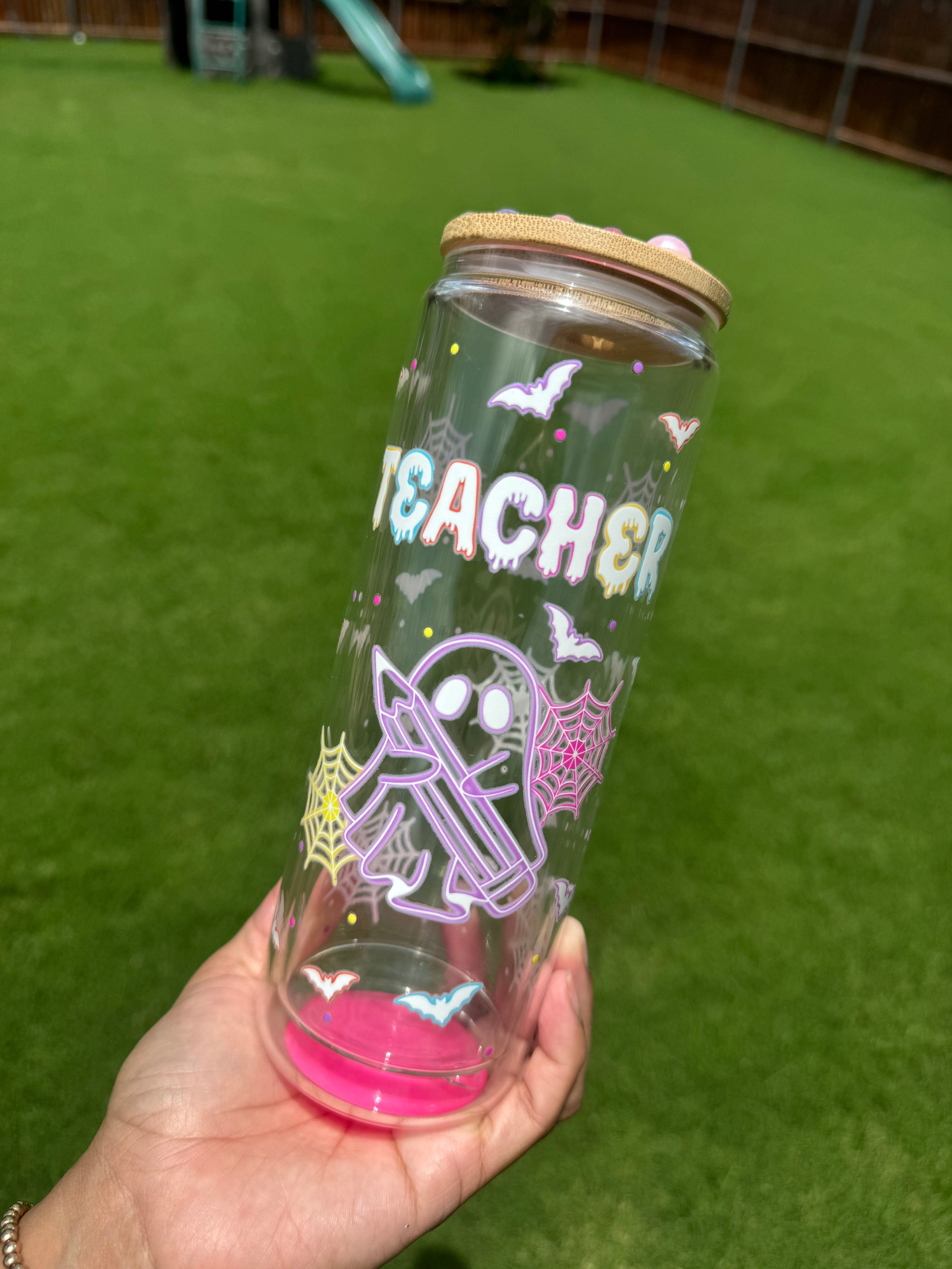 Teacher Halloween Ghost 20oz glass cup
