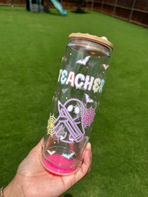 Teacher Halloween Ghost 20oz glass cup