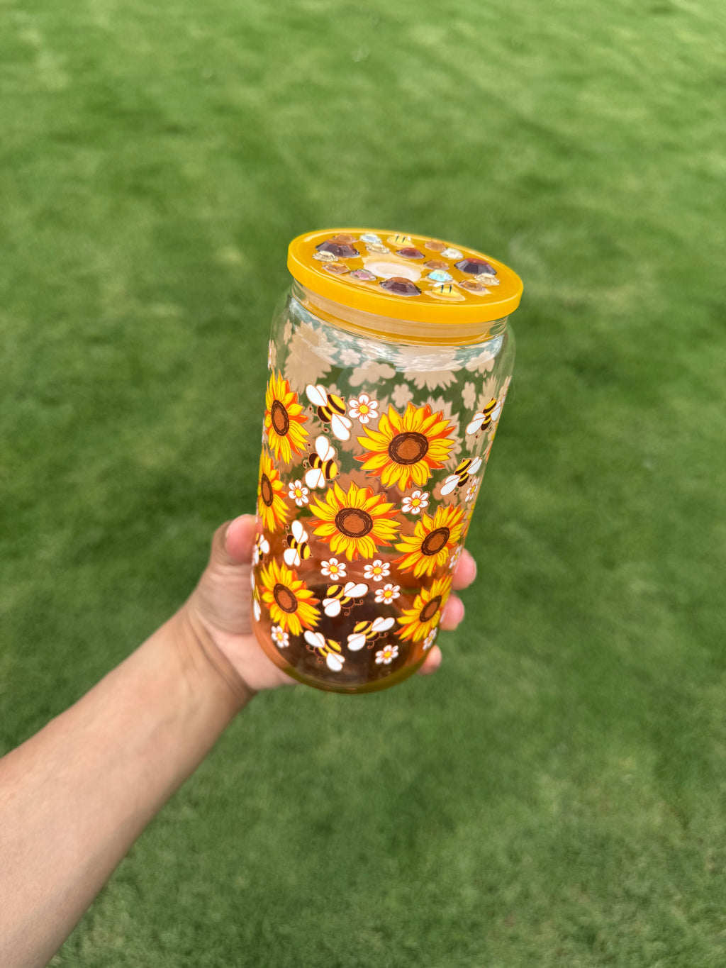 Sunflower 🌻 bee 🐝 16oz glass cup