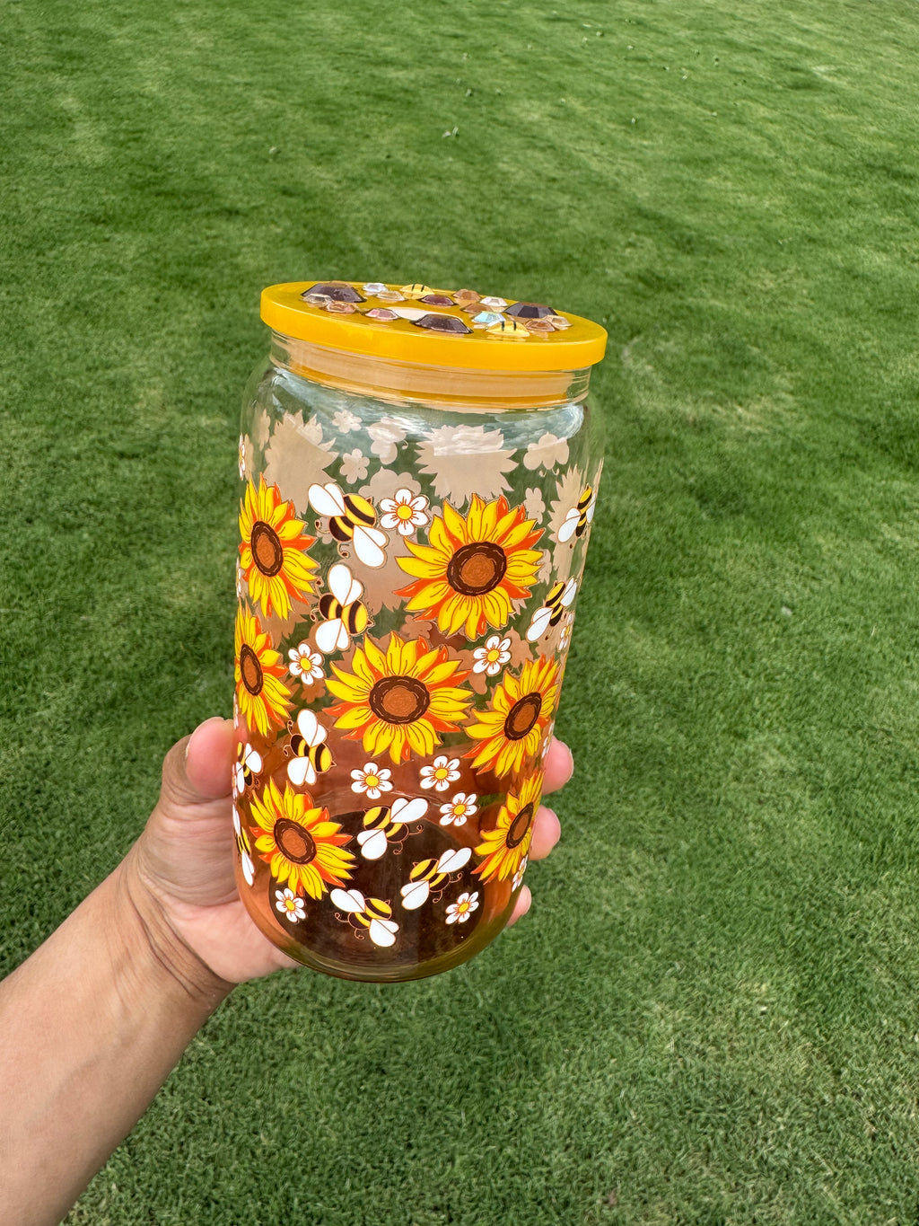 Sunflower 🌻 bee 🐝 16oz glass cup