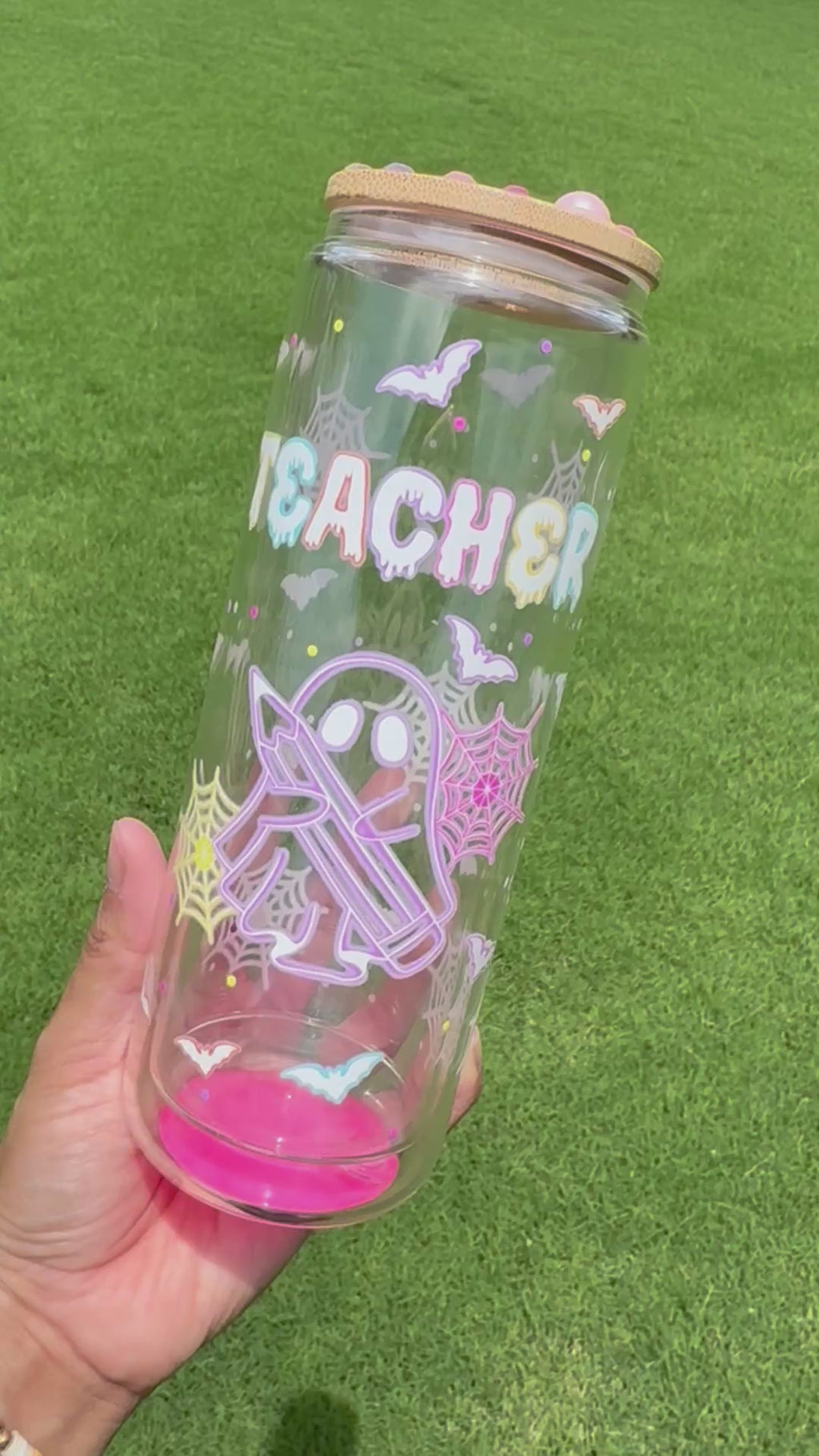 Teacher Halloween Ghost 20oz glass cup