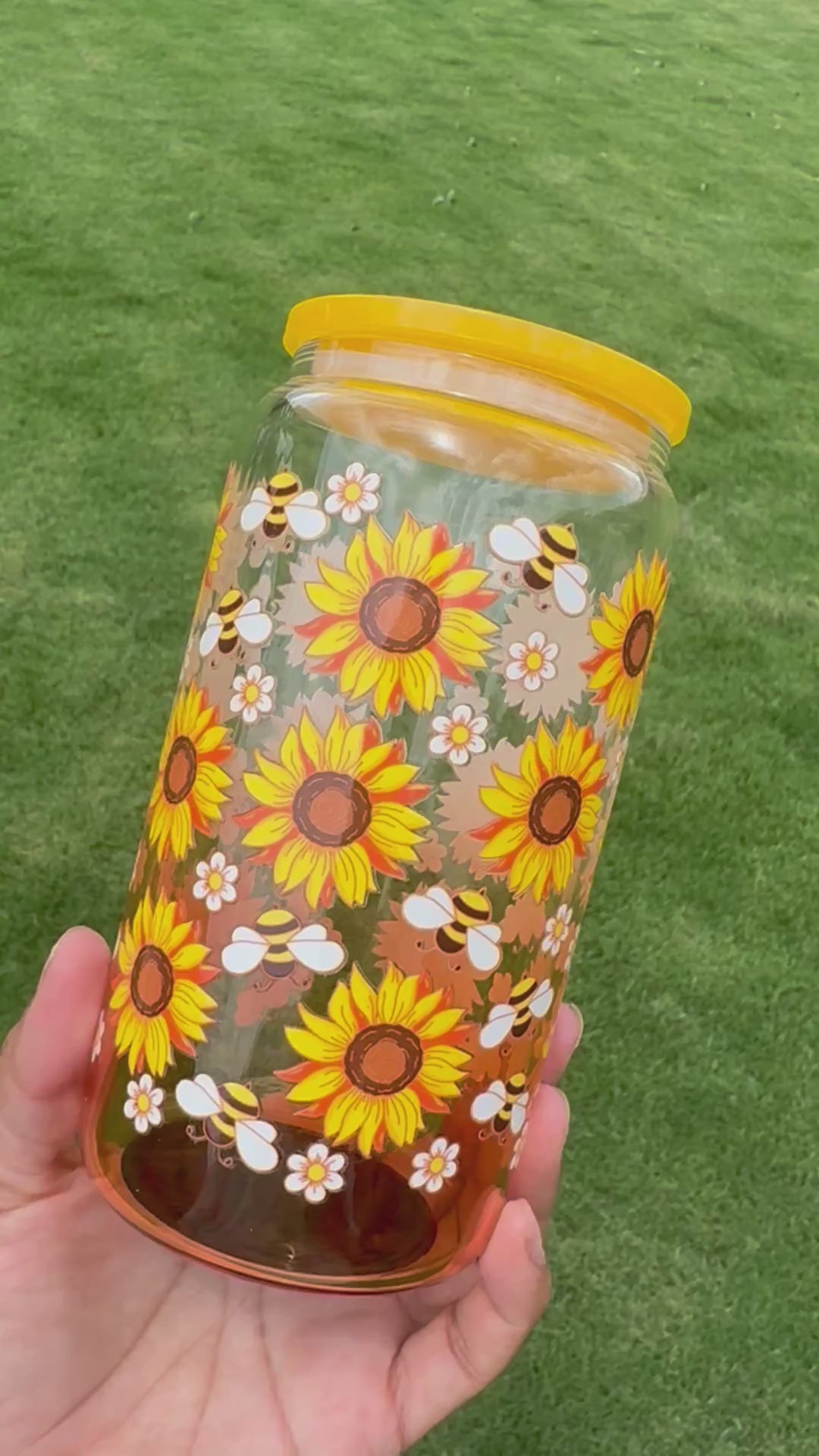 Sunflower 🌻 bee 🐝 16oz glass cup